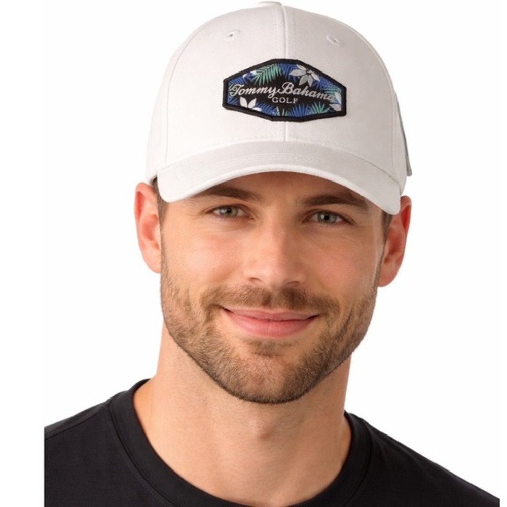 Tommy Bahama Golf White Performance Baseball Hat Adjustable Tropical Patch 78-22